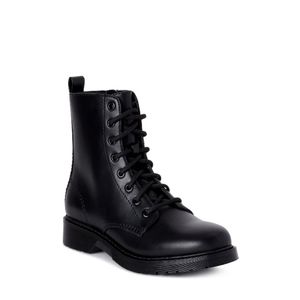 Women's Black Lace-Up Lug Boots